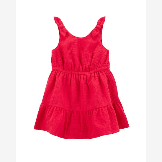 Vestido infantil evasê texturizado com laço vermelho | Carter's
