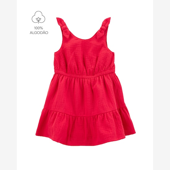 Vestido infantil evasê texturizado com laço vermelho | Carter's