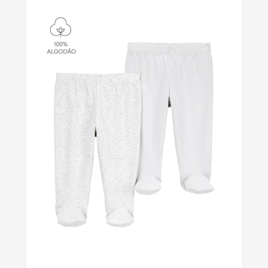 Kit calça bebê 2 peças cós elástico e pezinho multicor | Carter's