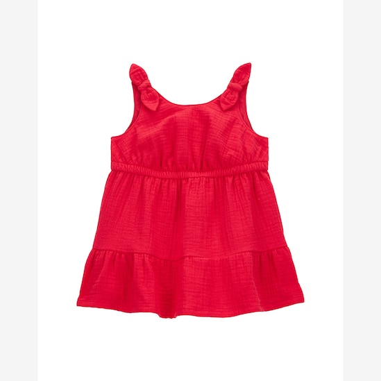Vestido bebê evasê texturizado com laço e calcinha vermelho | Carter's