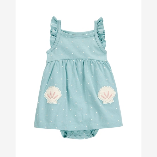 Banho de sol bebê poá e conchas azul | Carter'