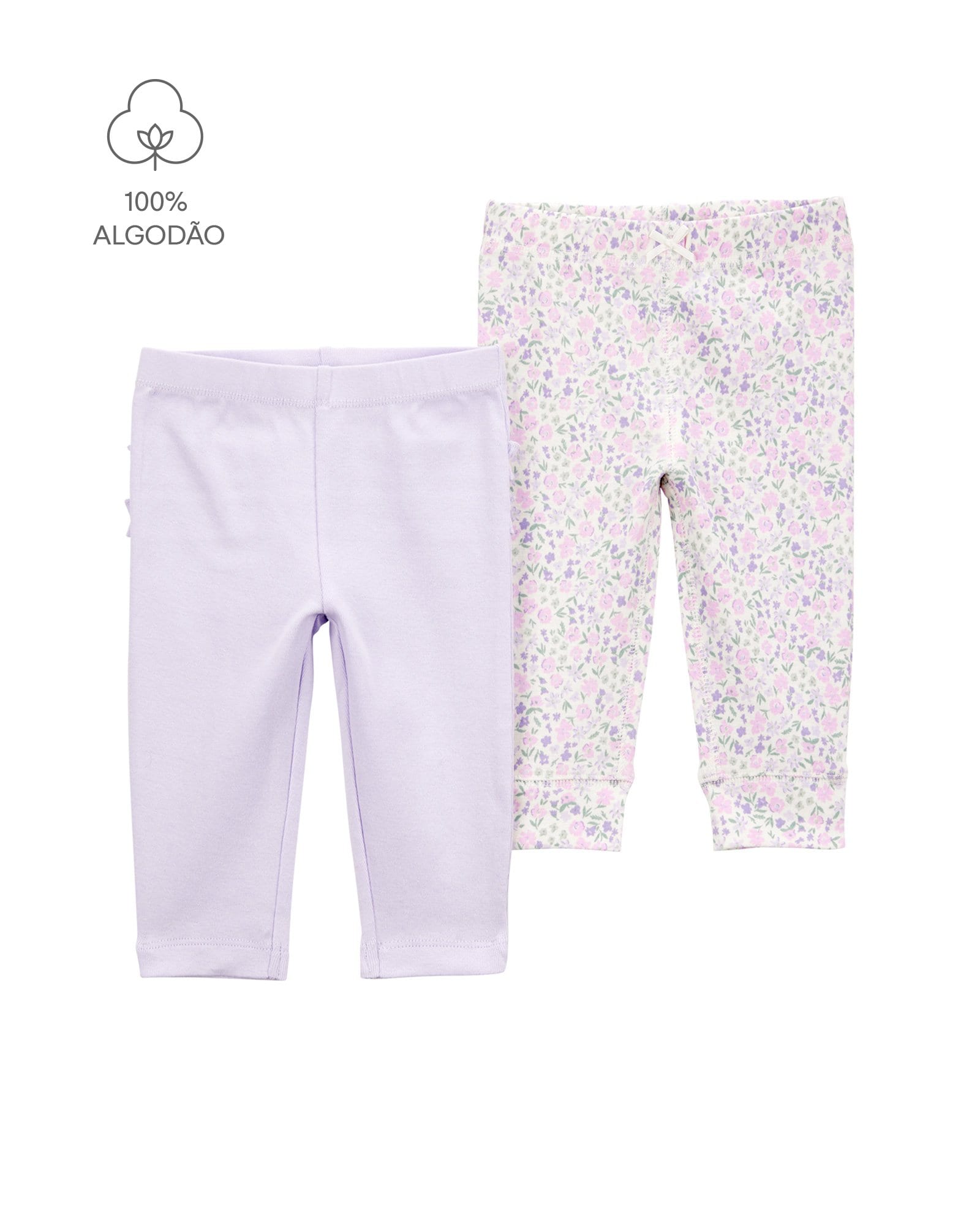 Kit calça bebê 2 peças floral cós elástico multicor | Carter's