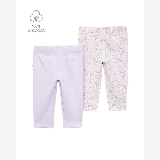 Kit calça bebê 2 peças floral cós elástico multicor | Carter's