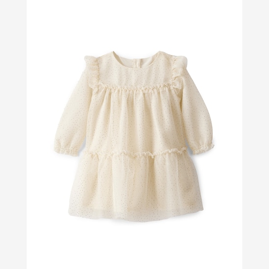 Vestido bebê evasê tule de poá com calcinha bege | Carter's