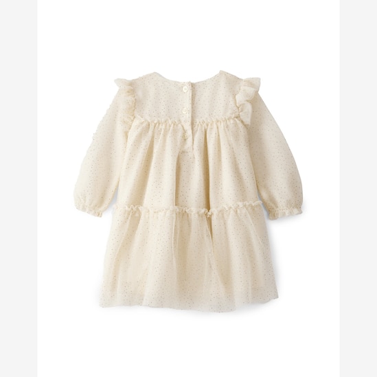 Vestido bebê evasê tule de poá com calcinha bege | Carter's