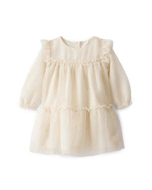 Vestido bebê evasê tule de poá com calcinha bege | Carter's