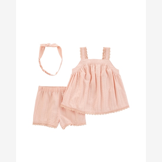 Conjunto curto bebê 2 peças texturizado com faixa laranja | Carter's