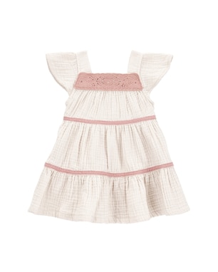 Vestido bebê evasê com bordado e calcinha off-white | Carter's