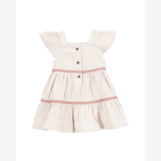 Vestido bebê evasê com bordado e calcinha off-white | Carter's