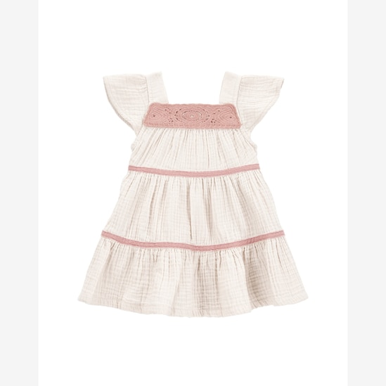 Vestido bebê evasê com bordado e calcinha off-white | Carter's