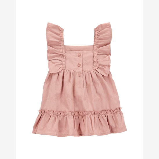 Vestido bebê evasê com babados e calcinha rosa | Carter's
