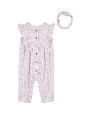 Macacão bebê manga curta floral com faixa rosa | Carter's