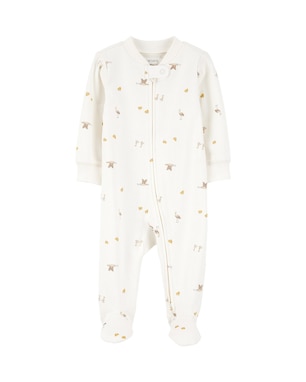 Macacão bebê manga longa com pezinho pelicano off-white | Carter's