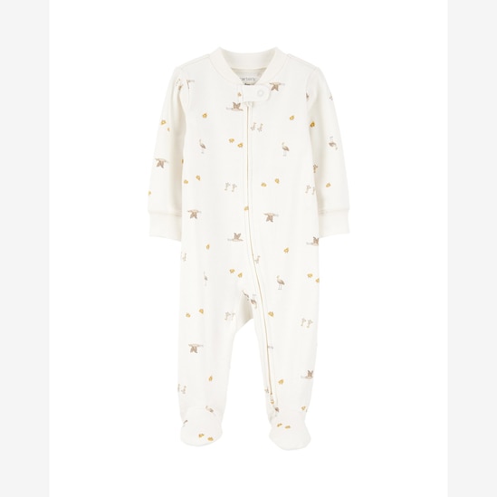 Macacão bebê manga longa com pezinho pelicano off-white | Carter's