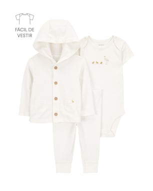 Conjunto longo bebê 3 peças pelicano off-white | Carter's