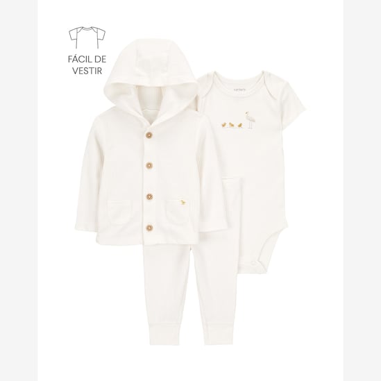 Conjunto longo bebê 3 peças pelicano off-white | Carter's