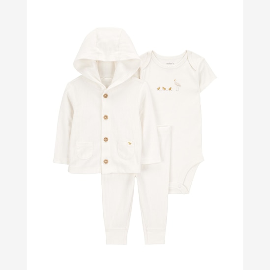 Conjunto longo bebê 3 peças pelicano off-white | Carter's