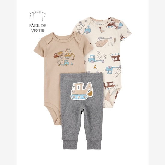 Conjunto longo bebê 3 peças escavadeira multicor | Carter's