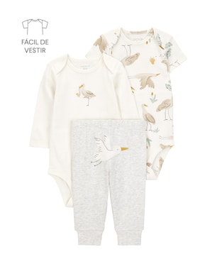 Conjunto longo bebê 3 peças pelicano off-white | Carter's