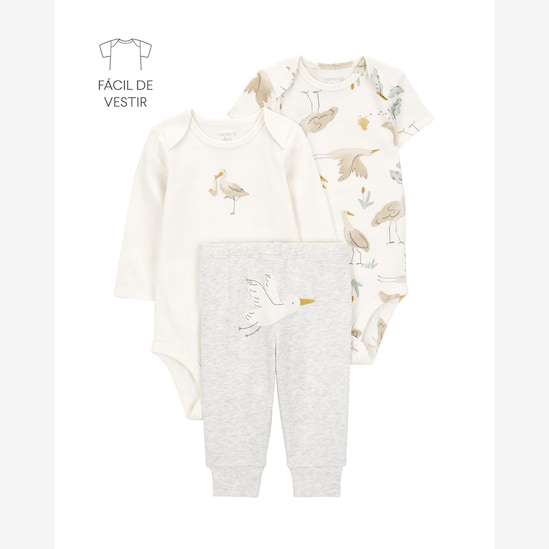 Conjunto longo bebê 3 peças pelicano off-white | Carter's