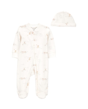 Macacão bebê manga longa  com touca selva off-white | Carter's