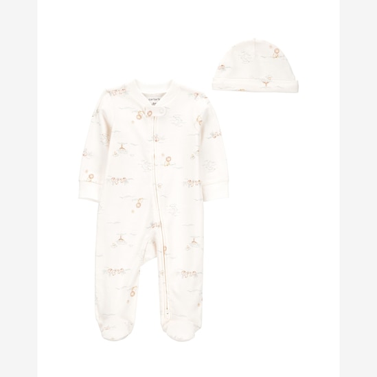 Macacão bebê manga longa  com touca selva off-white | Carter's