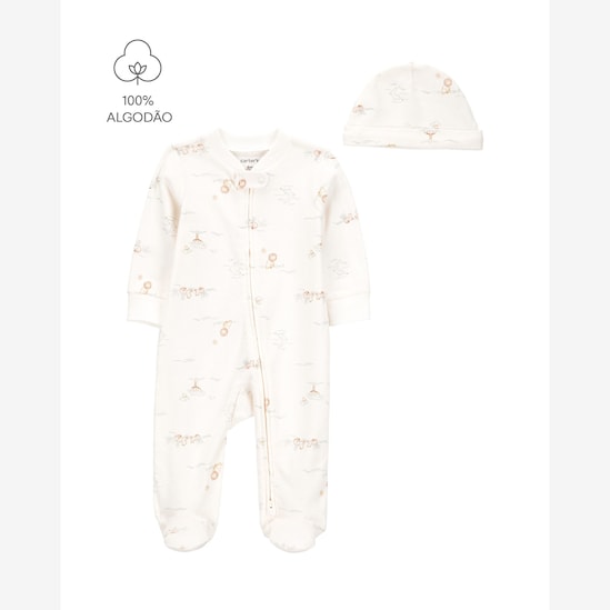 Macacão bebê manga longa com touca selva off-white | Carter's