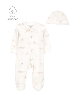 Macacão bebê manga longa com touca selva off-white | Carter's