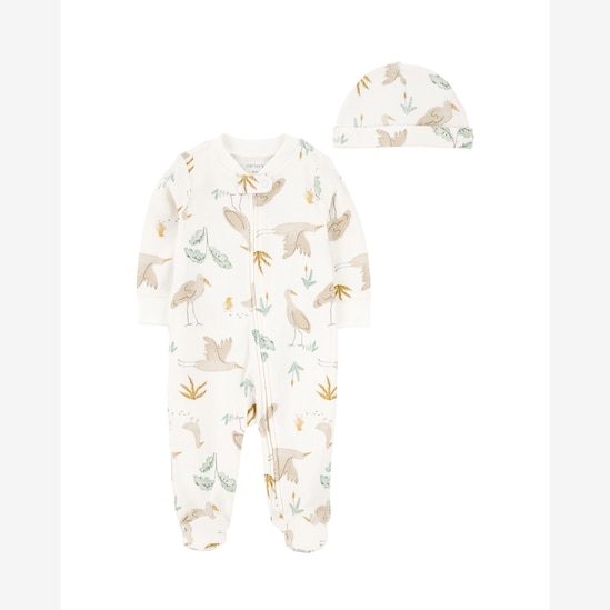 Macacão bebê manga longa com touca pelicano off-white | Carter's