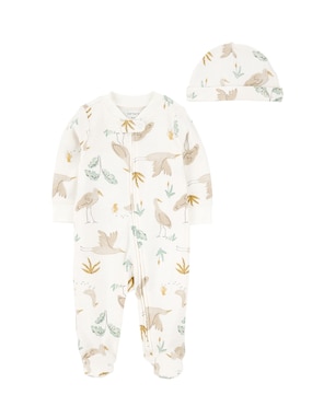 Macacão bebê manga longa com touca pelicano off-white | Carter's