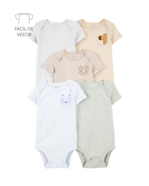 Kit body bebê 5 peças bichinhos e listras multicor | Carter's