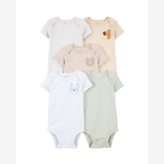 Kit body bebê 5 peças bichinhos e listras multicor | Carter's