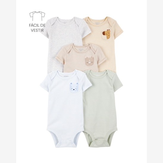 Kit body bebê 5 peças bichinhos e listras multicor | Carter's