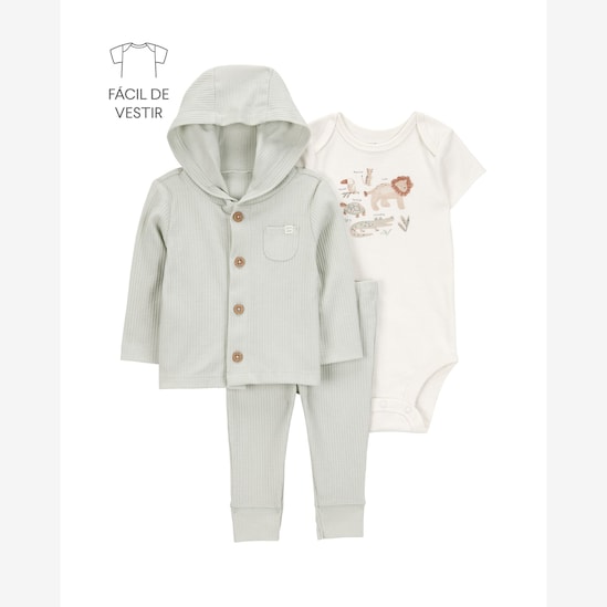 Conjunto longo bebê 3 peças leãozinho verde | Carter's