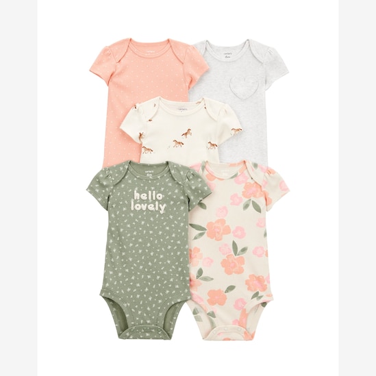 Kit body bebê 5 peças flores e poá multicor | Carter's