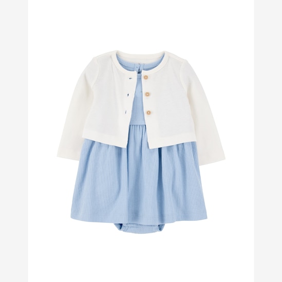 Vestido bebê evasê canelado com casaco multicor | Carter's