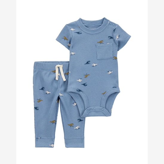 Conjunto longo bebê 2 peças texturizado avião azul | Carter's