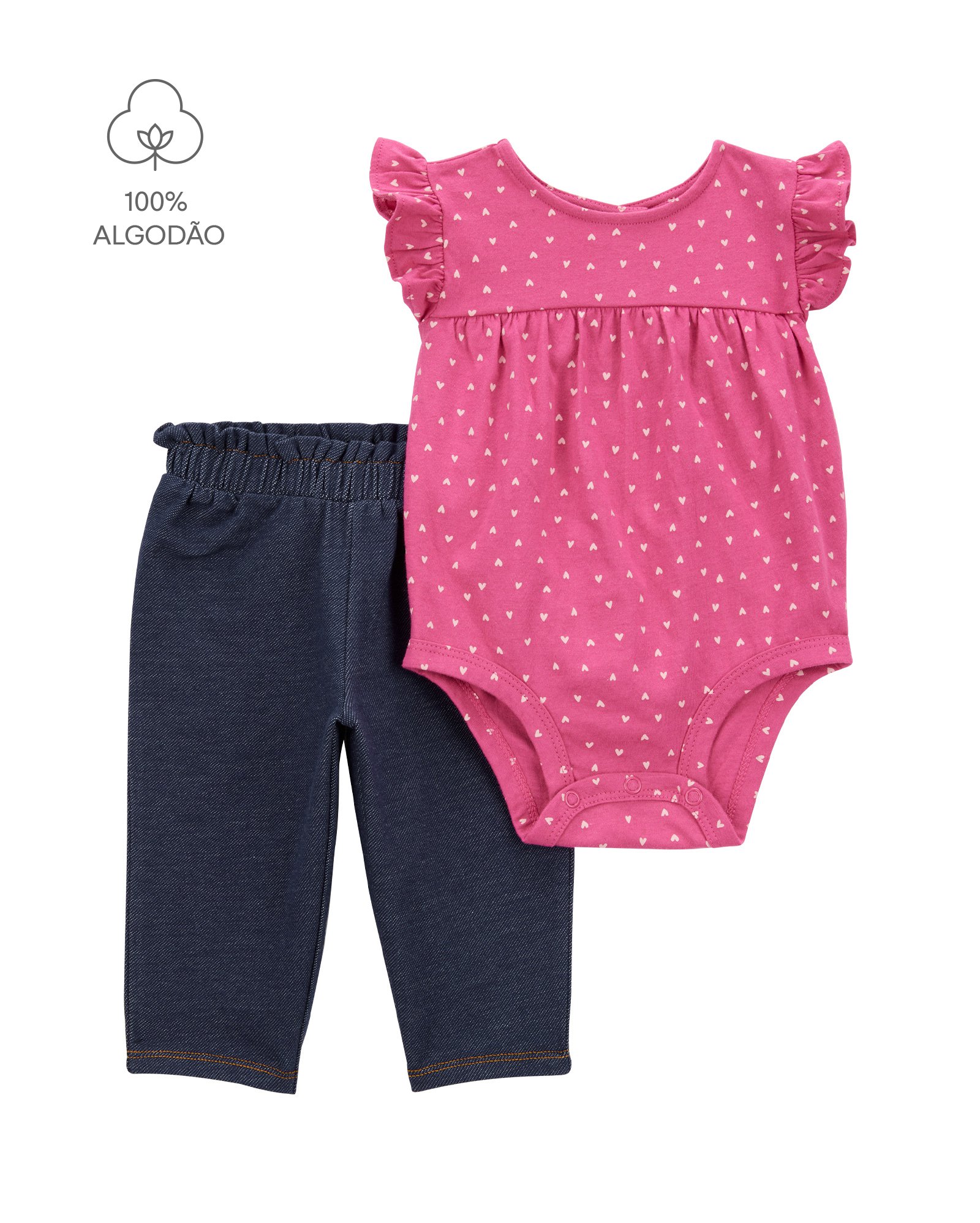 Conjunto longo bebê 2 peças poá e jeans multicor | Carter'