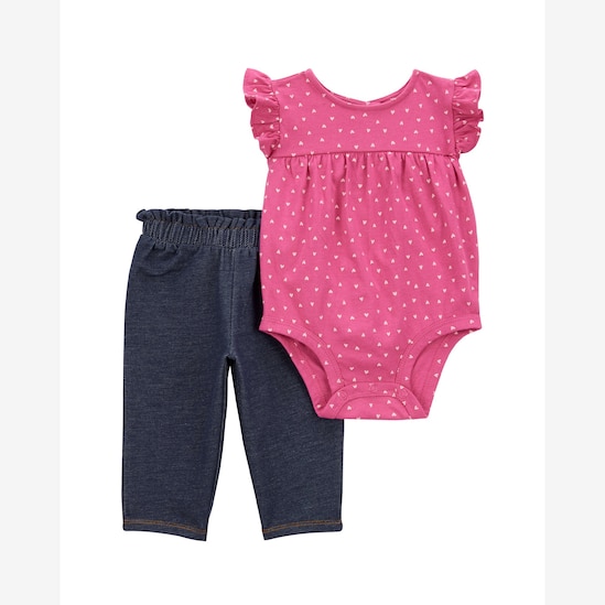 Conjunto longo bebê 2 peças poá e jeans multicor | Carter'