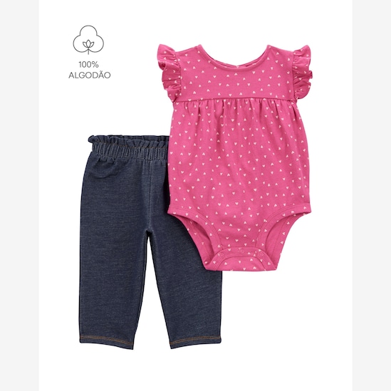 Conjunto longo bebê 2 peças poá e jeans multicor | Carter'