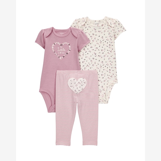 Conjunto longo bebê 3 peças flores delicadas rosa | Carter's 