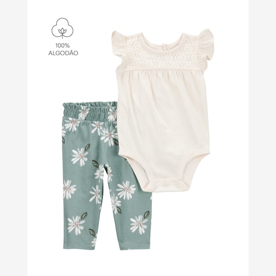 Conjunto longo bebê 2 peças floral e texturizado multicor | Carter's