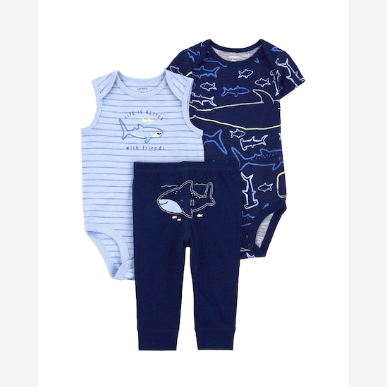 Conjunto longo bebê 3 peças tubarãozinho azul | Carter's