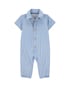 Macacão jeans bebê manga curta com gola denim médio | Carter's