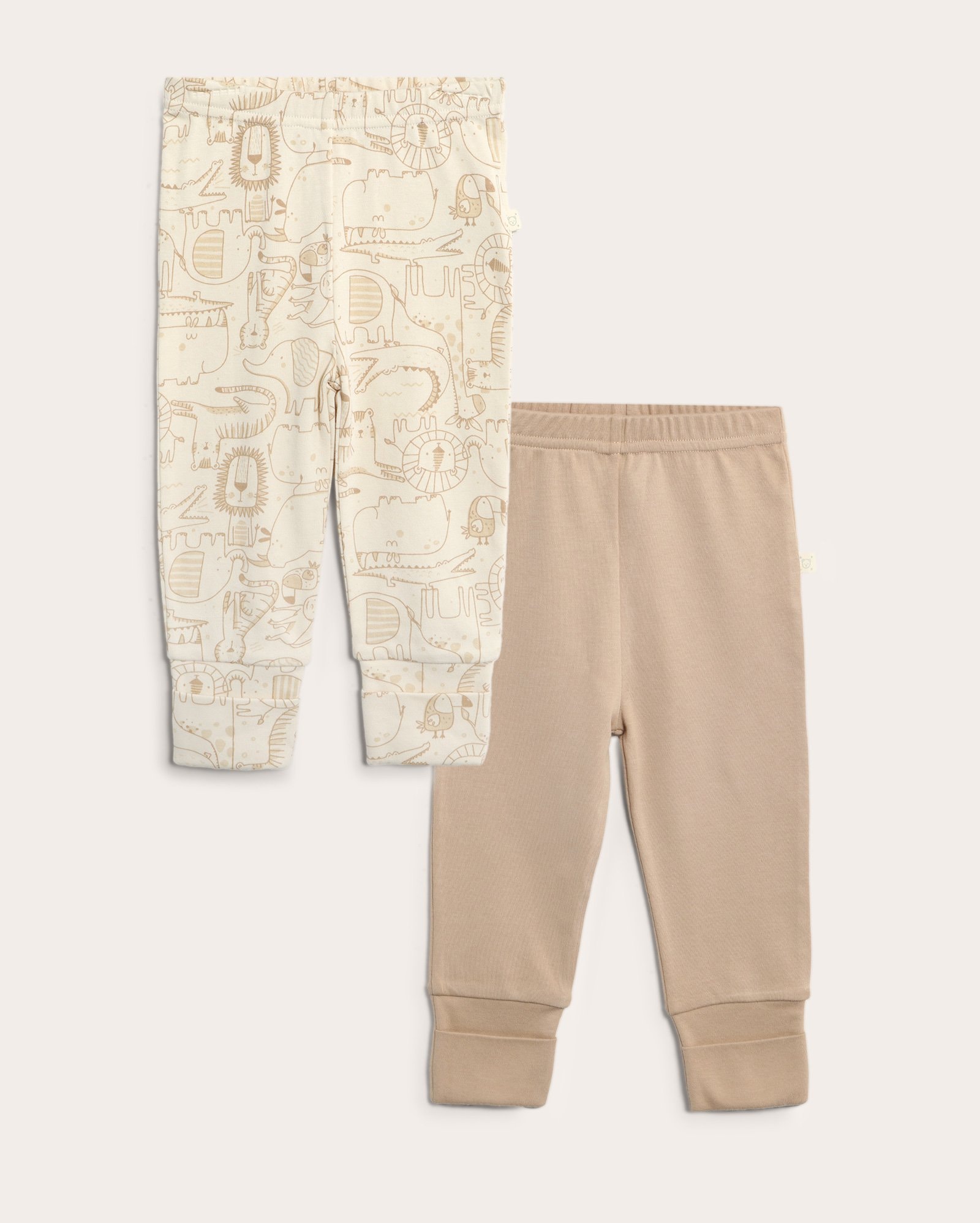 Kit calça bebê 2 peças em malha estampada - Bege