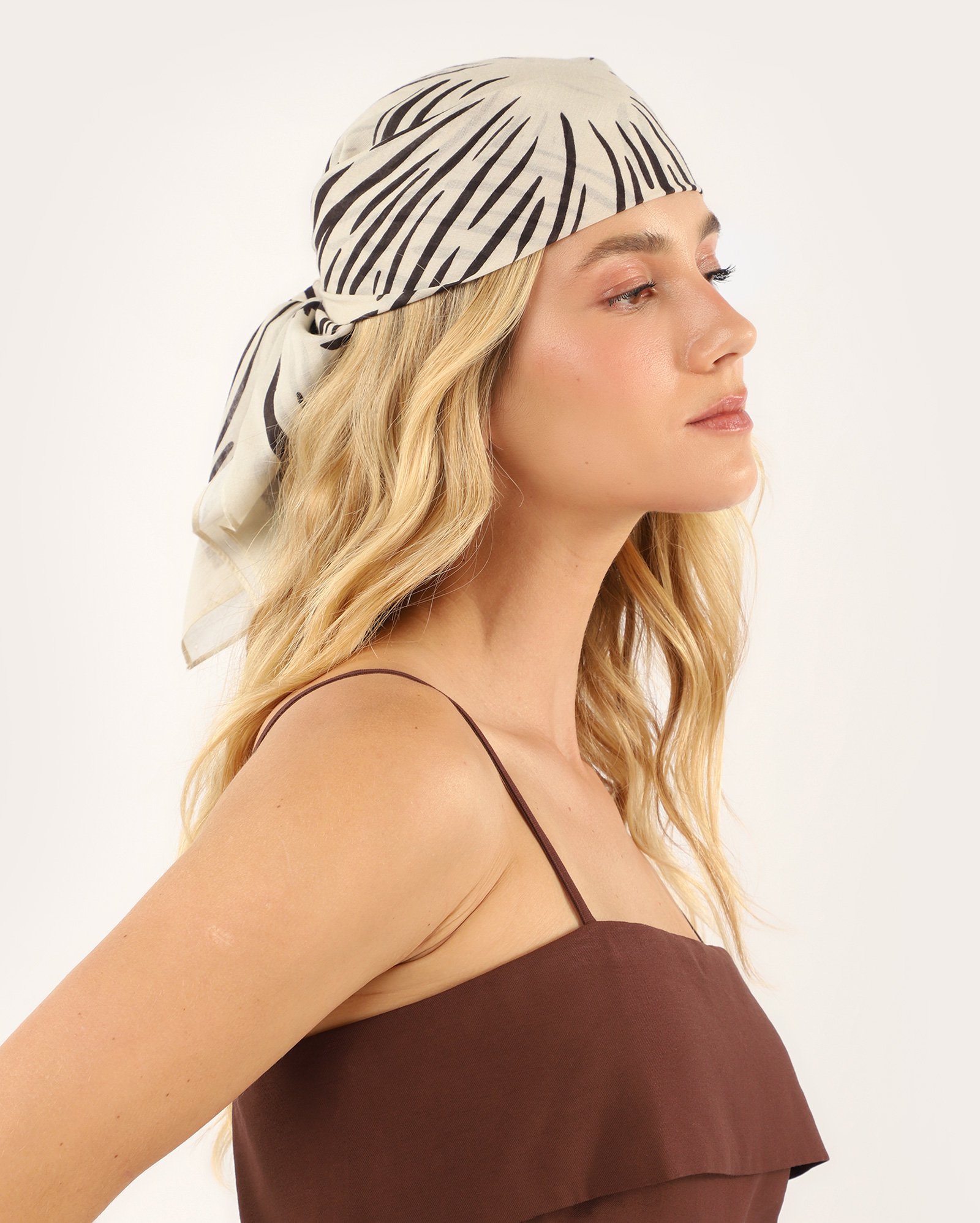 Lenço feminino bandana abstrato - Bege Claro