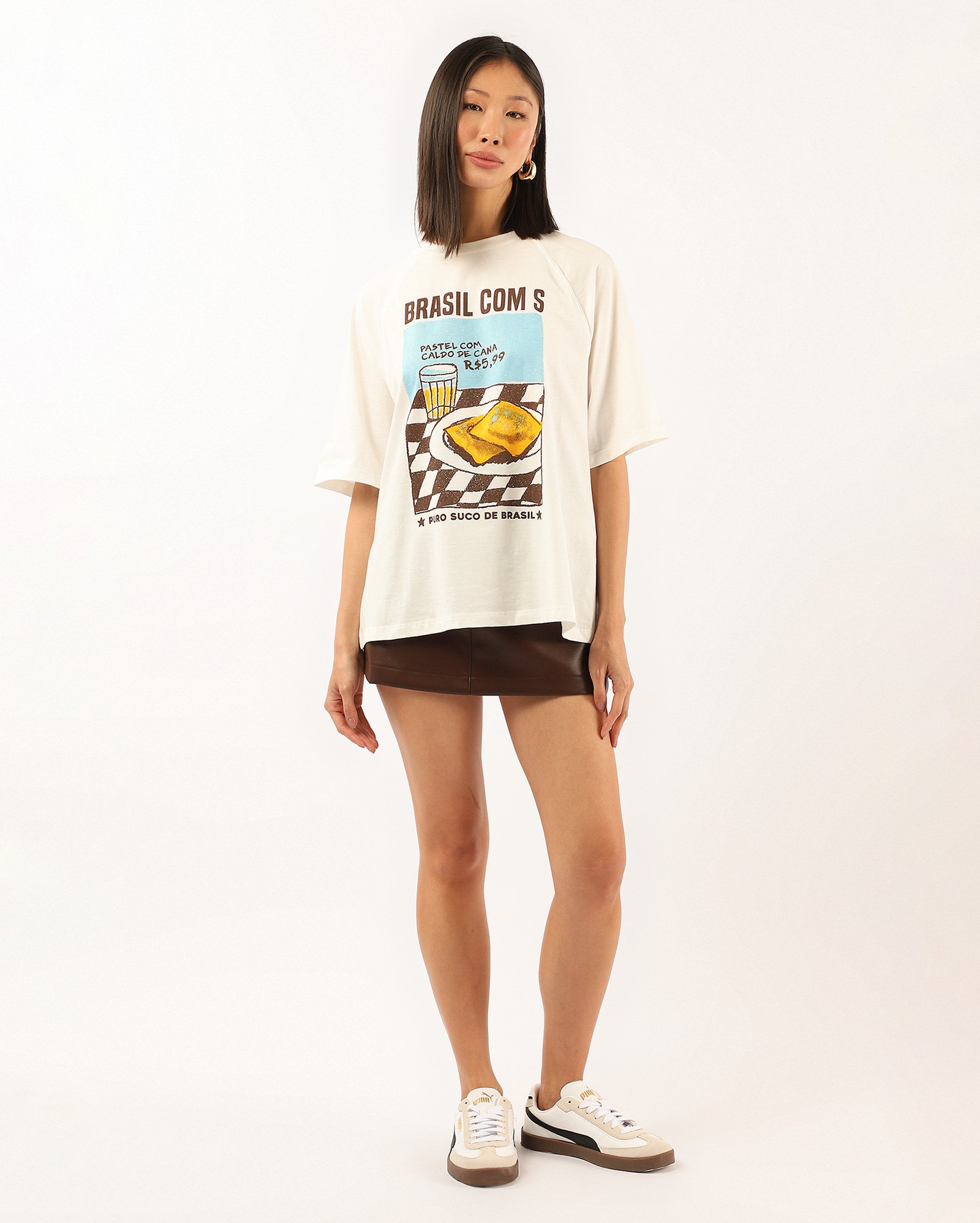 Camiseta feminina alongada Anninha puro suco de Brasil off-white