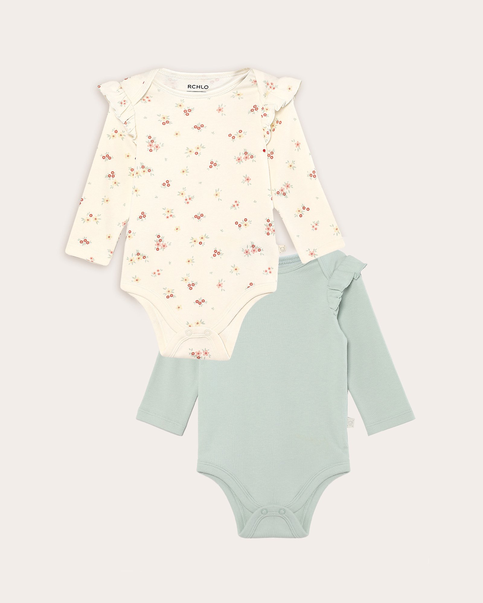 Kit body bebê 2 peças manga longa babados floral - multicor