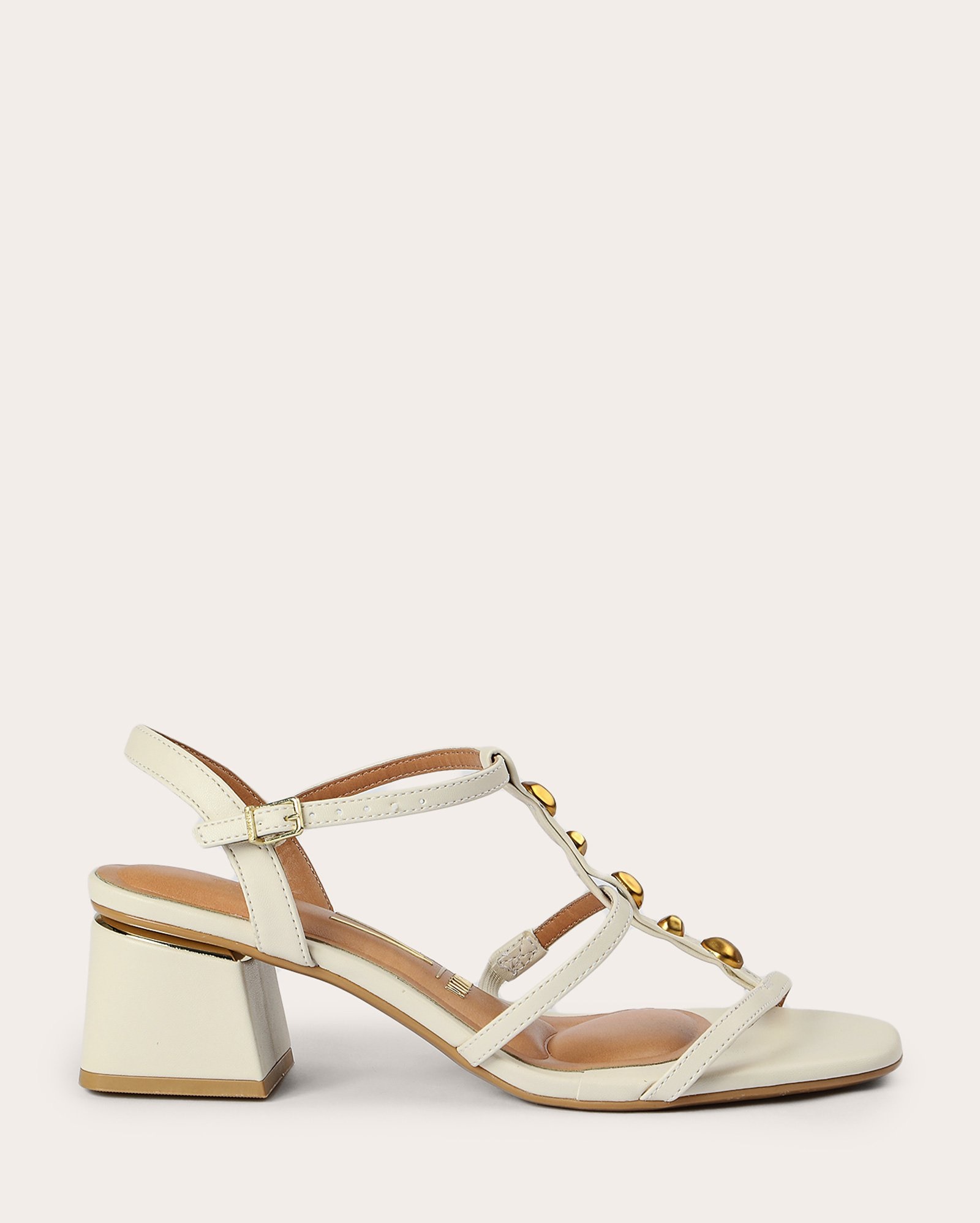 Sandália feminina salto baixo detalhe metálico - Off-white | Vizzano