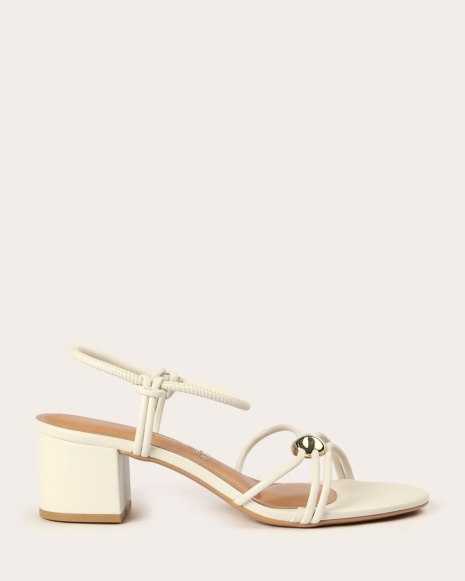 Sandália feminina tiras com nó e detalhe metálico - Off-white | Vizzano
